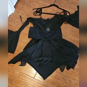 Dolls Kill Widow Elegant Black Off-Shoulder Dress With Under bust